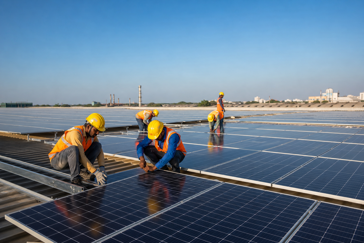 Vidyut Energy team installing commercial solar panels