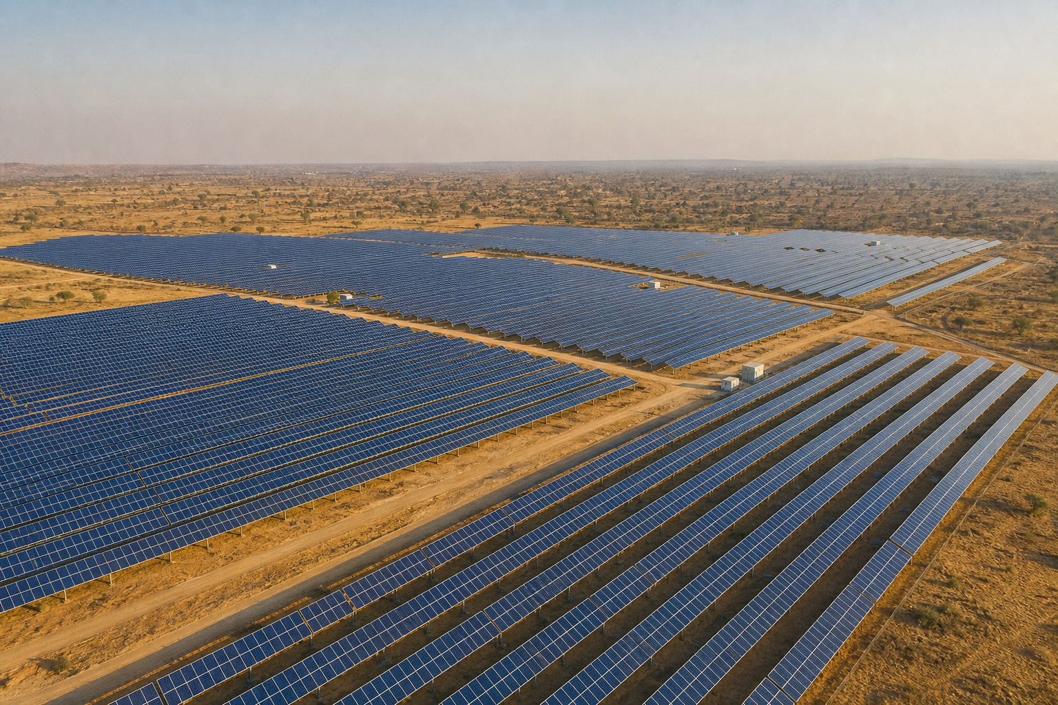 Aerial view of a large-scale solar power plant