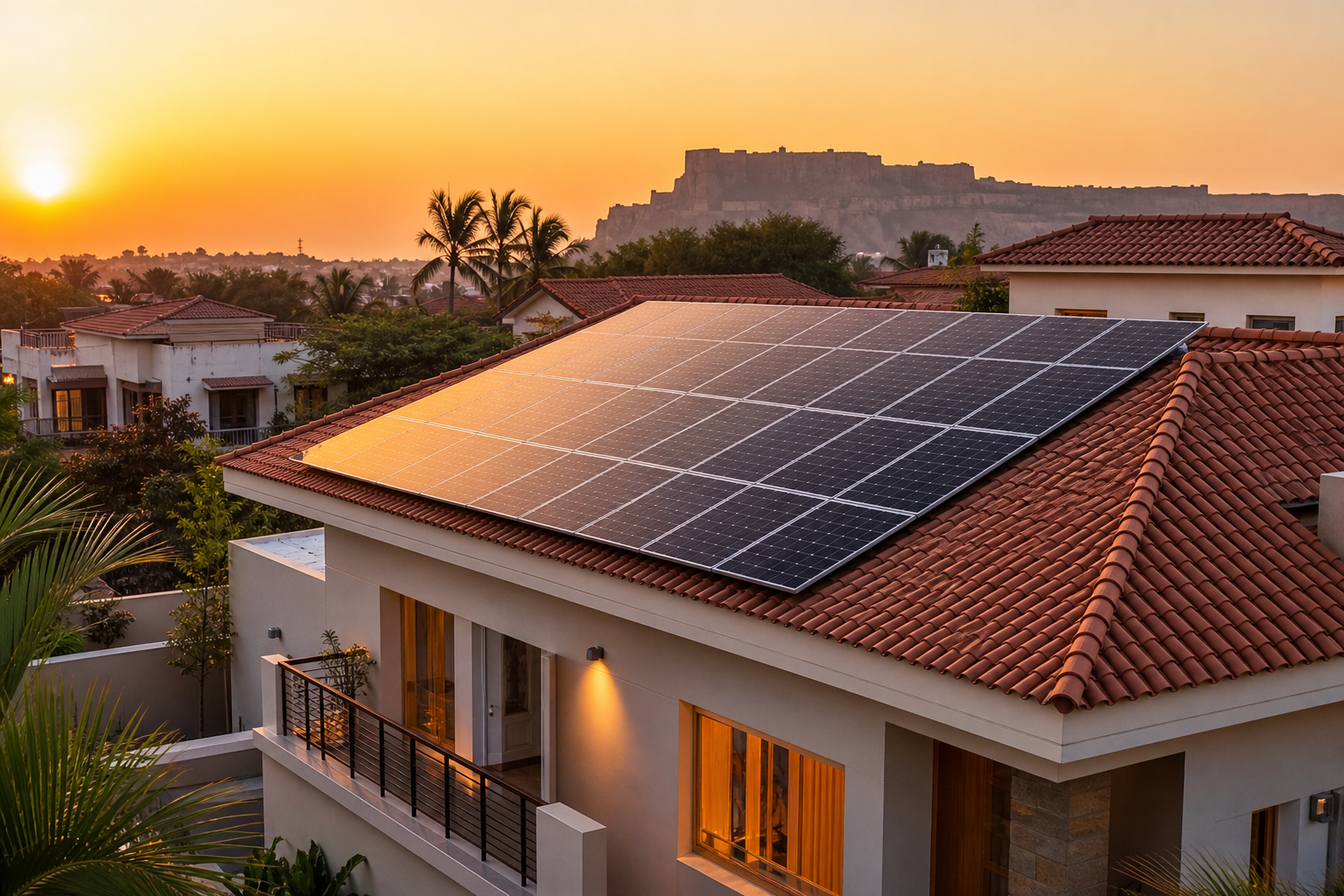 Residential rooftop solar installation on a modern home